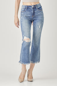 Thumbnail for RISEN High Waist Distressed Cropped Bootcut Jeans