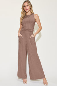 Thumbnail for Basic Bae Full Size Ribbed Tank and Wide Leg Pants Set