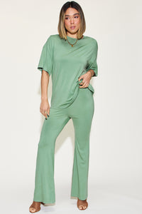 Thumbnail for Basic Bae Full Size Bamboo Drop Shoulder T-Shirt and Flare Pants Set