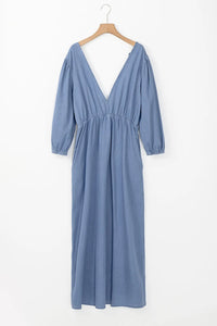 Thumbnail for Tied Plunge Three-Quarter Sleeve Denim Dress