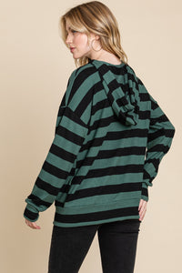 Thumbnail for BOMBOM Drawstring Striped Dropped Shoulder Hoodie