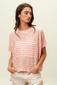 Thumbnail for BiBi Braid Striped Short Sleeve Round Neck T-Shirt