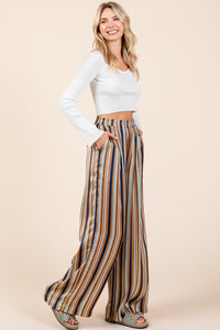 Thumbnail for Mittoshop Striped Satin Elastic Waist Wide Leg Pants