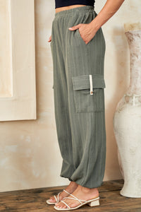 Thumbnail for Hailey & Co Textured Rib Cargo Pants