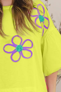 Thumbnail for ODDI Full Size Flower Embroidery Detail T-Shirt