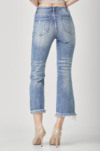 Thumbnail for RISEN High Waist Distressed Cropped Bootcut Jeans