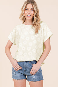 Thumbnail for BOMBOM Textured Floral Pattern Short Sleeve T-Shirt