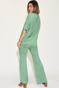 Thumbnail for Basic Bae Full Size Bamboo Drop Shoulder T-Shirt and Flare Pants Set