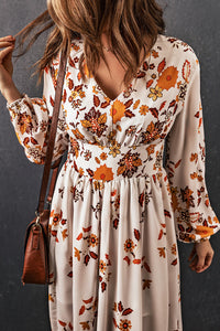 Thumbnail for Floral V-Neck Long Sleeve Maxi Dress