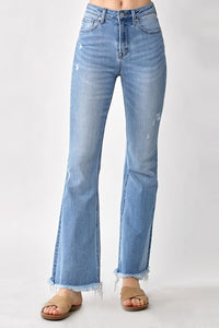 Thumbnail for RISEN High Rise Frayed Hem Bootcut Jeans