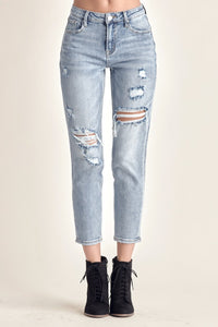 Thumbnail for RISEN Distressed Slim Cropped Jeans