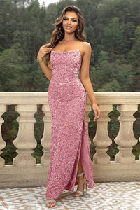 Thumbnail for Sequin Backless Split Maxi Dress