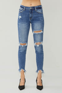 Thumbnail for RISEN Distressed Frayed Hem Slim Jeans