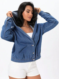 Thumbnail for Button Up Hooded Denim Top