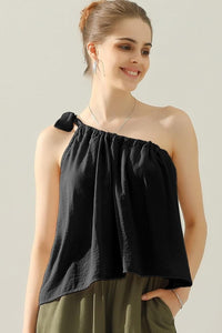 Thumbnail for Ninexis One Shoulder Bow Tie Strap Satin Silk Top