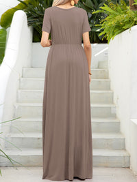 Thumbnail for Round Neck Short Sleeve Maxi Dress with Pockets