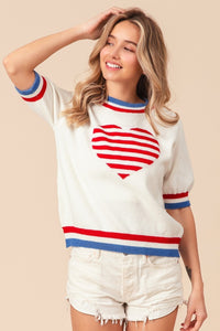 Thumbnail for BiBi US Flag Theme Striped Heart Sweater