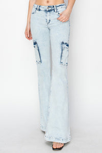 Thumbnail for RISEN Full Size High Rise Cargo Flare Jeans