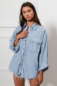 Thumbnail for BiBi Button Down Stitch Detail Shirt with Chest Pockets