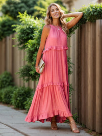 Thumbnail for Ruffled Sleeveless Tiered Maxi Dress with Pockets