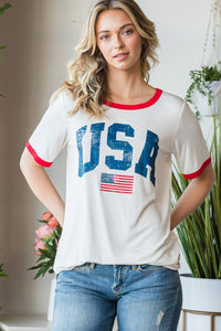 Thumbnail for Heimish Full Size USA Contrast Trim Short Sleeve T-Shirt