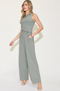 Thumbnail for Basic Bae Full Size Ribbed Tank and Wide Leg Pants Set