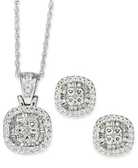 Thumbnail for 2-Pc. Set Diamond Halo Heart Cluster Pendant Necklace & Matching Stud Earrings (1 Ct. T.W.) in 10K White Gold (Also in round & Square)