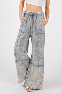 Thumbnail for SAGE + FIG Mineral Washed Terry Wide Leg Pants