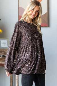 Thumbnail for Heimish Leopard  Long Sleeve Tiered Blouse