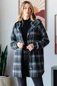 Thumbnail for Heimish Plaid Button Down Long Sleeve Hooded Cardigan