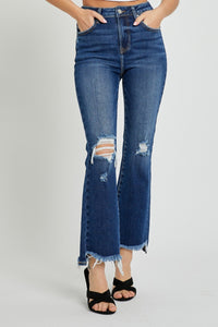 Thumbnail for RISEN High Rise Distressed Crop Flare Jeans