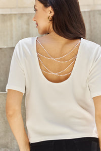 Thumbnail for And The Why Pearly White Full Size Criss Cross Pearl Detail Open Back T-Shirt