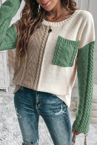 Thumbnail for Double Take Full Size Color Block Drop Shoulder Sweater