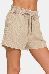 Thumbnail for Zenana Washed Frayed Hem Drawstring Shorts