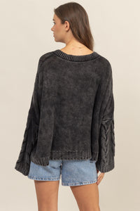 Thumbnail for HYFVE Cable Knit V-Neck Dropped Shoulder Oversized Sweater