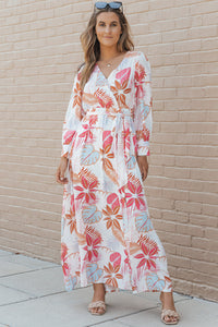 Thumbnail for Printed Tie Waist Maxi Dress