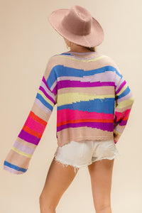 Thumbnail for BiBi Multi Color Geometric Stripe Sweater