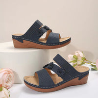 Thumbnail for Flower PU Leather Wedge Sandals