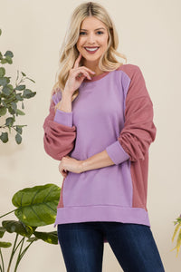 Thumbnail for Celeste Full Size High-Low Contrast Round Neck Sweatshirt