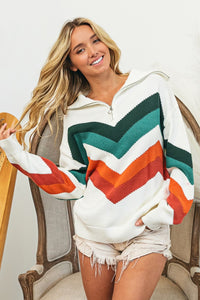 Thumbnail for BiBi Multi Color Chevron Pattern Sweater