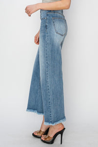 Thumbnail for RISEN Raw Hem Cropped Wide Leg Jeans