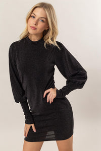 Thumbnail for HYFVE Glitter Mock Neck Long Sleeve Mini Dress