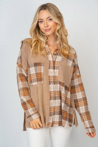 Thumbnail for White Birch Full Size Contrast Plaid Button Down Shirt