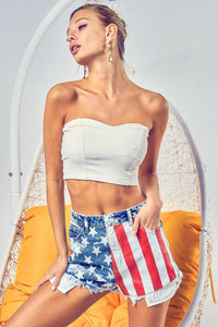 Thumbnail for BiBi US Flag Theme Bleached Denim Shorts