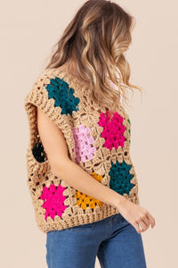 Thumbnail for BiBi Granny Square Openwork Sweater Vest