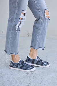 Thumbnail for Forever Link Plaid Plush Flat Sneakers