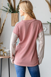 Thumbnail for Heimish Color Block Exposed Seam Ribbed T-Shirt