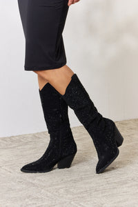 Thumbnail for Forever Link Rhinestone Knee High Cowboy Boots