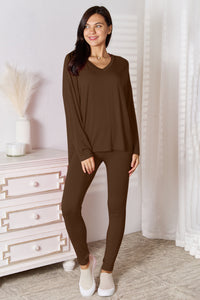 Thumbnail for Basic Bae Full Size V-Neck Soft Rayon Long Sleeve Top and Pants Lounge Set