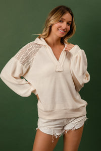 Thumbnail for BiBi French Terry Lace Shoulder Top